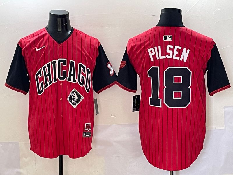 Men Chicago White Sox #18 Pilsen Red Stripe Joint Name Nike 2025 MLB Jersey style 29